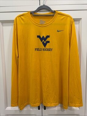 Nike WV Field Hockey Long Sleeve T Shirt Gold & Blue WVU Athletic Cut Dri Fit XL